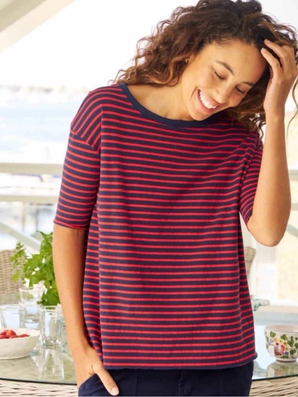 Frank & Eileen | Josephine French Tee | Red Navy Stripe | Medium